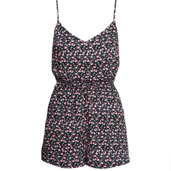 Ditsy Floral playsuit romper jumper shorts black summer Beach Festival  6 - Picture 1 of 5